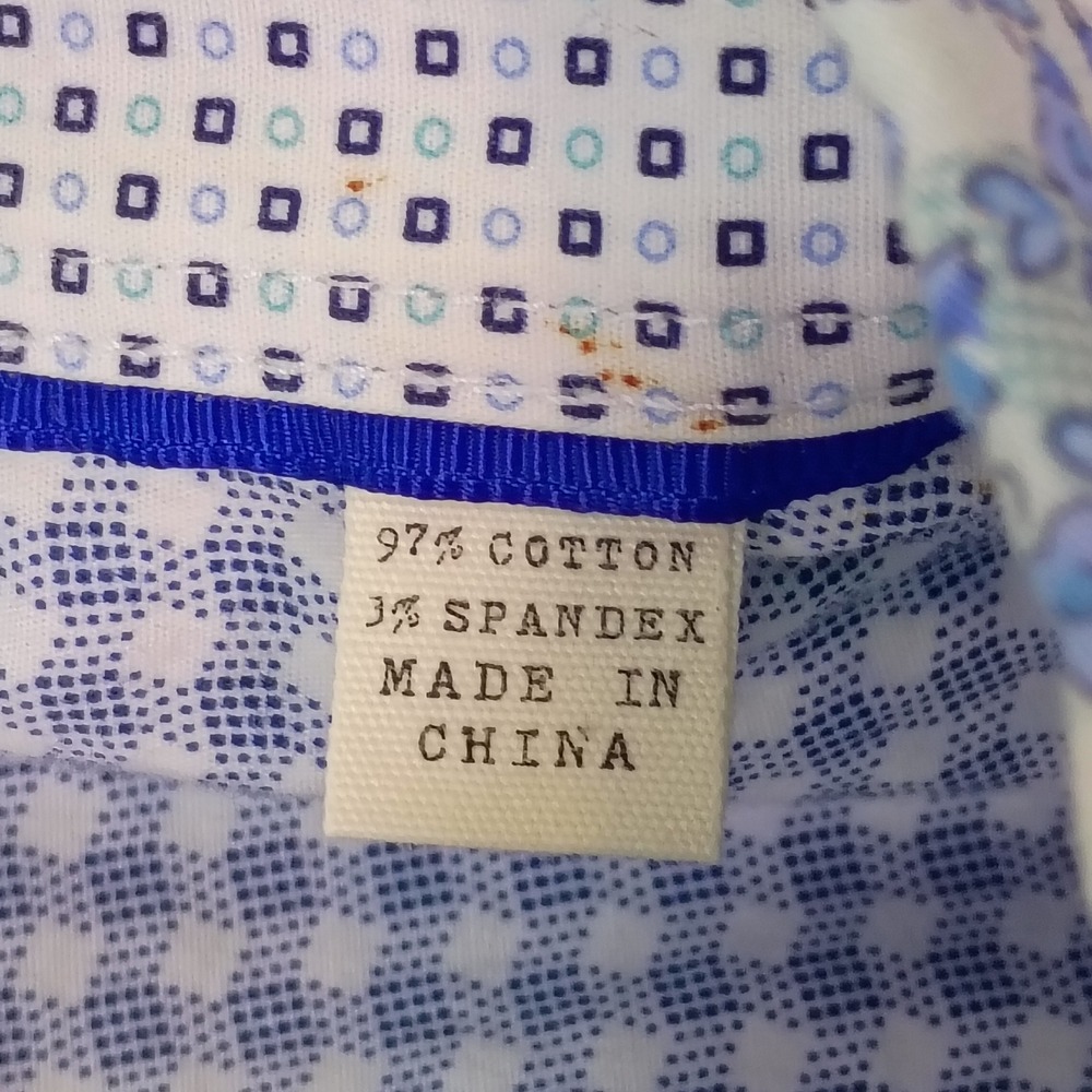 ConStruct Mens Blue White Floral Print Short Sleeve Stretch Button Down Shirt L - Picture 10 of 12